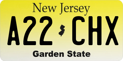 NJ license plate A22CHX