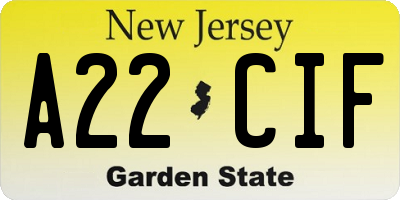 NJ license plate A22CIF