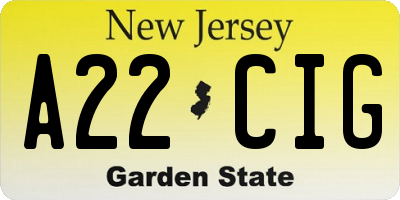 NJ license plate A22CIG