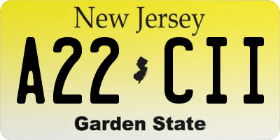 NJ license plate A22CII