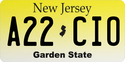 NJ license plate A22CIO