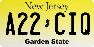 NJ license plate A22CIQ