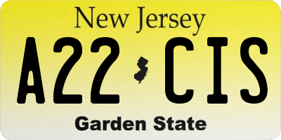 NJ license plate A22CIS