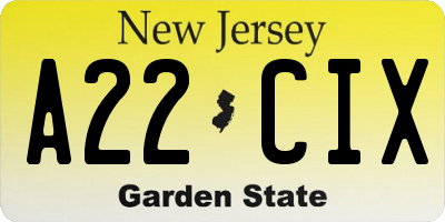 NJ license plate A22CIX