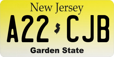 NJ license plate A22CJB