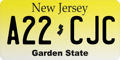 NJ license plate A22CJC