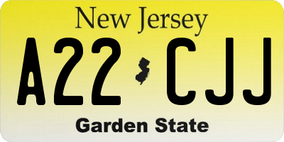 NJ license plate A22CJJ