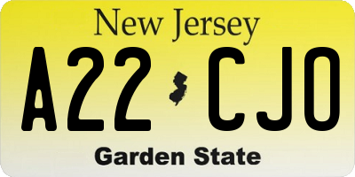 NJ license plate A22CJO