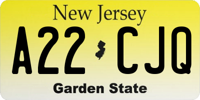 NJ license plate A22CJQ