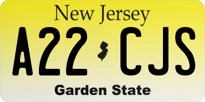 NJ license plate A22CJS