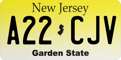 NJ license plate A22CJV