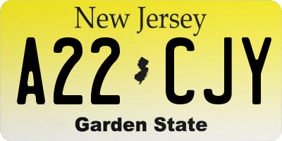 NJ license plate A22CJY