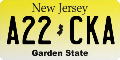 NJ license plate A22CKA
