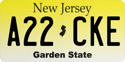 NJ license plate A22CKE