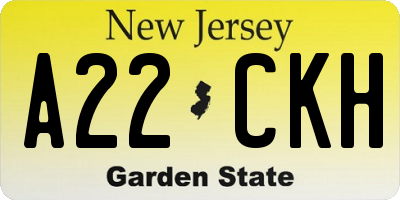 NJ license plate A22CKH