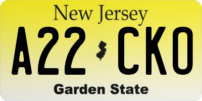 NJ license plate A22CKO