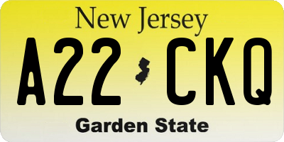 NJ license plate A22CKQ