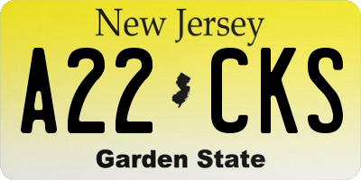 NJ license plate A22CKS