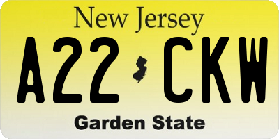 NJ license plate A22CKW