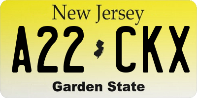 NJ license plate A22CKX