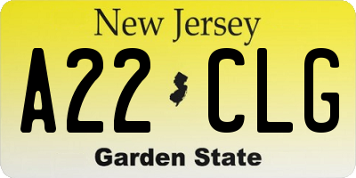 NJ license plate A22CLG