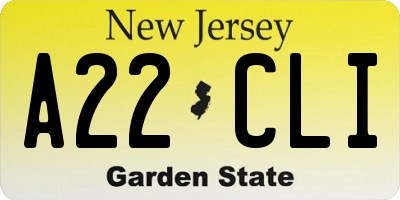 NJ license plate A22CLI