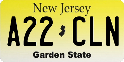NJ license plate A22CLN