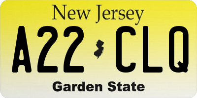 NJ license plate A22CLQ