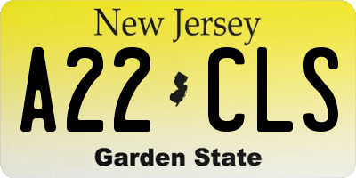 NJ license plate A22CLS