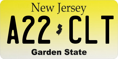 NJ license plate A22CLT