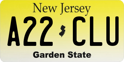 NJ license plate A22CLU