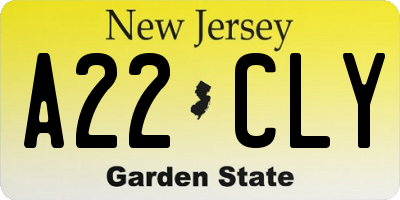 NJ license plate A22CLY