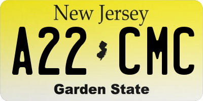 NJ license plate A22CMC