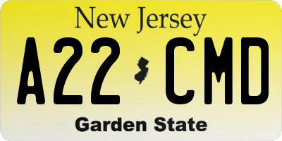 NJ license plate A22CMD