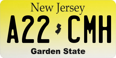 NJ license plate A22CMH