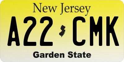 NJ license plate A22CMK