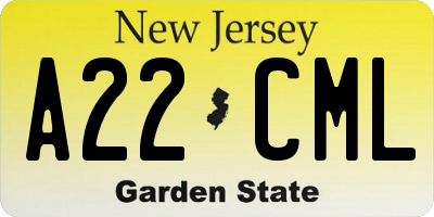 NJ license plate A22CML
