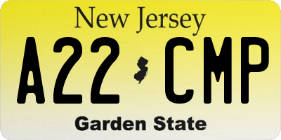 NJ license plate A22CMP