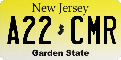 NJ license plate A22CMR