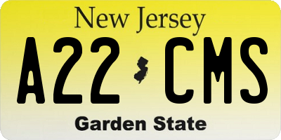 NJ license plate A22CMS