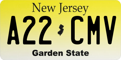 NJ license plate A22CMV