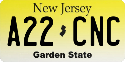 NJ license plate A22CNC