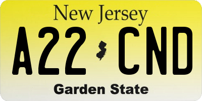 NJ license plate A22CND