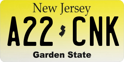 NJ license plate A22CNK