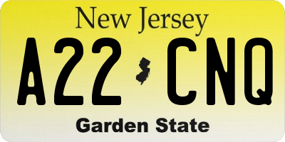 NJ license plate A22CNQ