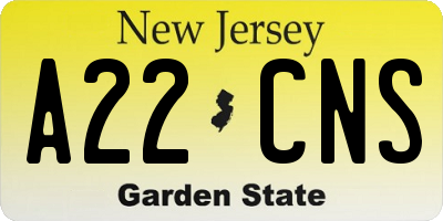 NJ license plate A22CNS