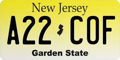NJ license plate A22COF
