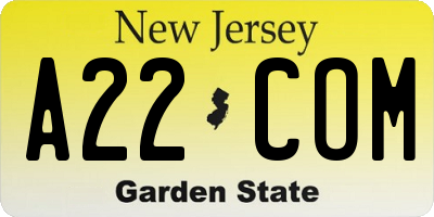 NJ license plate A22COM