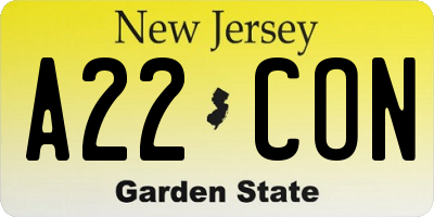 NJ license plate A22CON