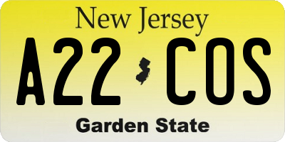 NJ license plate A22COS